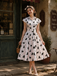 1950s Cat Polka Dot Belted Shirt Dress