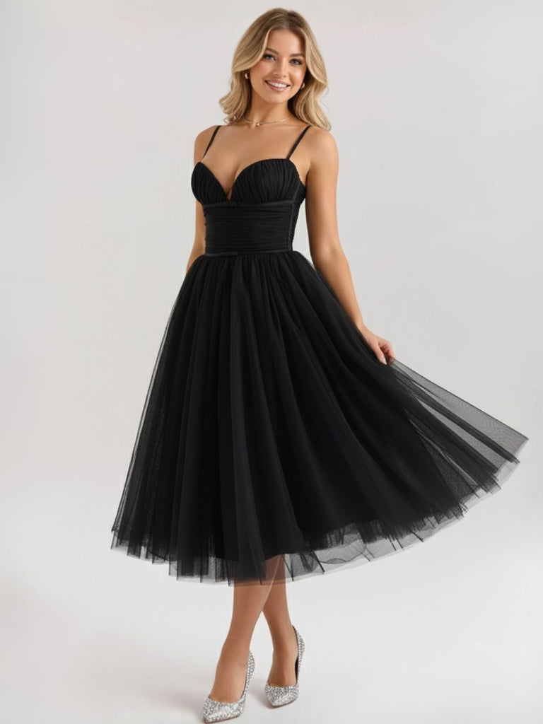 1950s Sweetheart Neck Ruched Mesh Dress