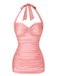 Red 1950s Solid Gathered Halter Swimsuit