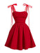 Front view of the sleeveless red party dress featuring a pleated bust and a voluminous A-line skirt.