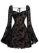 Black 1950s Lace Floral Bishop Sleeves Dress