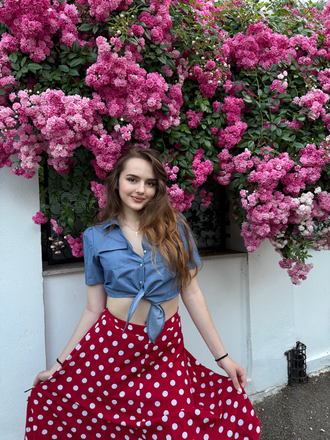 2PCS 1950s Solid Blouse & Polka Dot Skirt