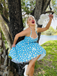 Blue 1950s Halter Lace Daisy Dress