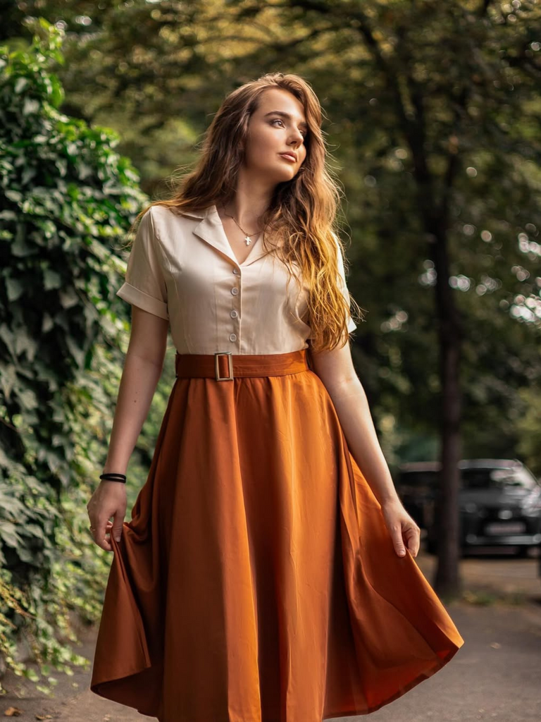 Khaki 1950s Snow White Style Button Dress