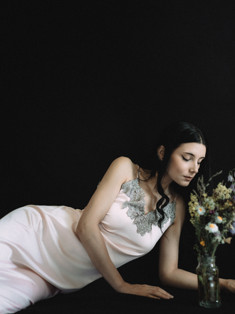 1930s Embroidered Faux Satin Strap Nightgown