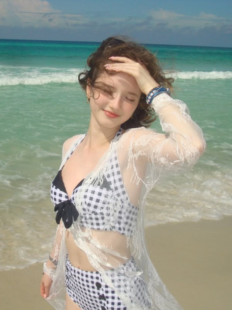 Black Gingham Halter Bowknot Bikini Set