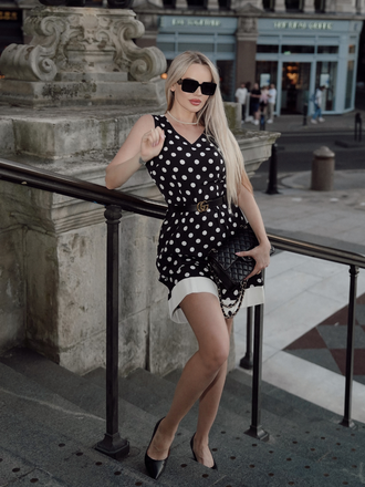 Black 1960s Polka Dot V-Neck Dress