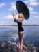 Navy Blue 1950s Pleated Halter Swimsuit