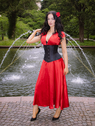 1930s Solid Deep V-Neck Satin Dress