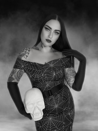 Black 1960s Off-shoulder Spider Web Dress