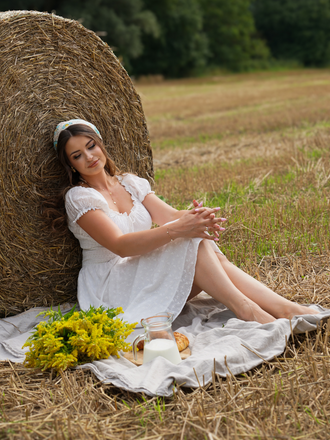 White 1940s Solid Cotton Embroidered Lace Dress
