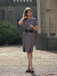 Gray 1960s Boat Neck Polka Dots Pencil Dress