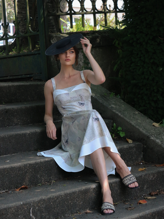 Khaki 1950s Newspaper Butterfly Patchwork Dress