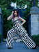 Black 1960s Off-Shoulder Stripes Jumpsuit