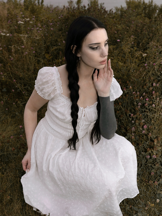 White 1940s Solid Cotton Embroidered Lace Dress