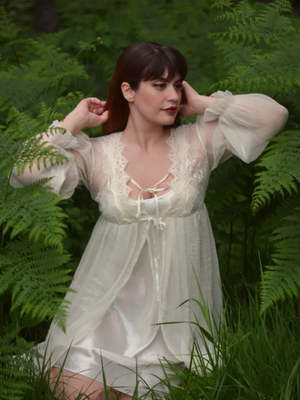 2PCS Apricot 1950s Floral Straps Slit Nightgown & Robe