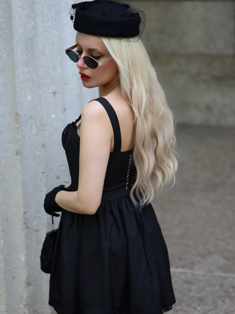 Black Solid Sleeveless Lace Mini Dress