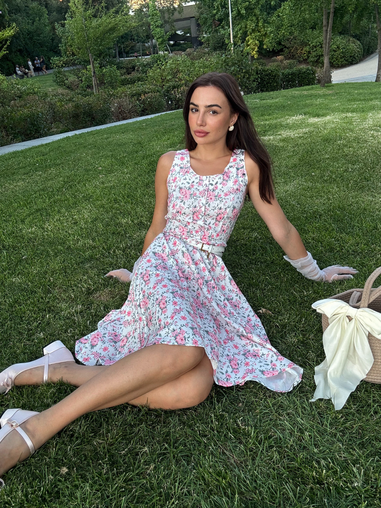 Pink 1950s Ditsy Floral Smocked Dress