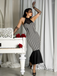Black 1930s Spiderweb Mesh Stripe Fishtail Dress