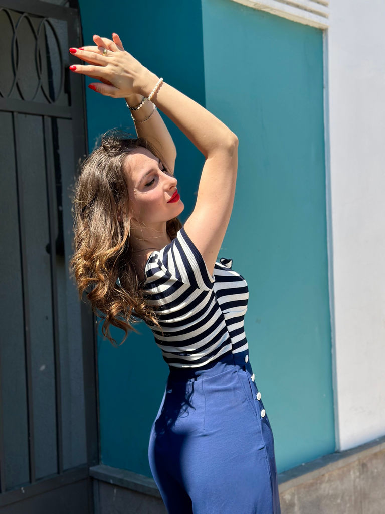 Red 1950s Hollow Bow Stripe Patchwork Jumpsuit