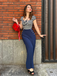 Red 1950s Hollow Bow Stripe Patchwork Jumpsuit