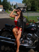 Red 1940s Halter Patchwork One-piece Swimsuit