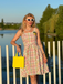 Colorful 1950s Wide Strap Bow Plaid Dress