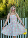 Colorful 1950s Wide Strap Bow Plaid Dress