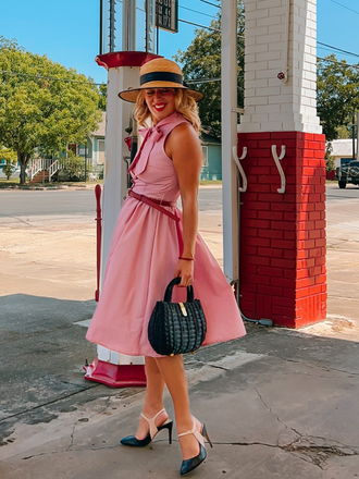 Pink 1950s Pinstripes Tie Collar Dress