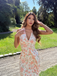 Orange 1950s Floral V-Neck Dress