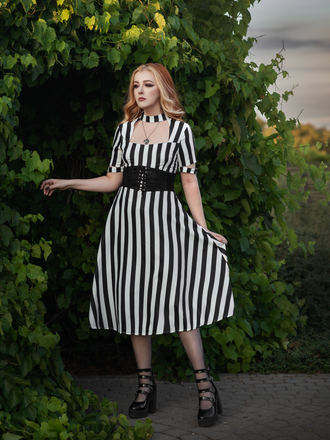 1950s Halloween Striped Hollow Collar Dress