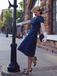 Pure Cotton Blue 1940s Puff Sleeves Floral Dress