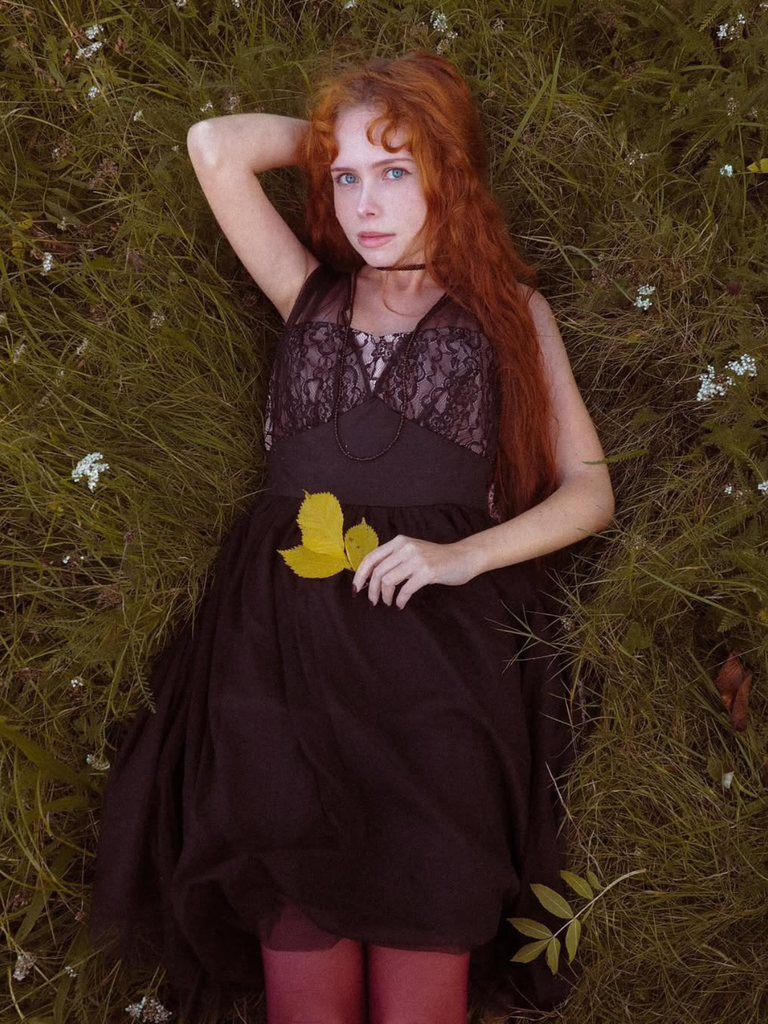 Black 1950s Lace Floral Mesh Swing Dress