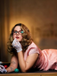Pink 1940s Deep V-Neck Butterfly Satin Dress