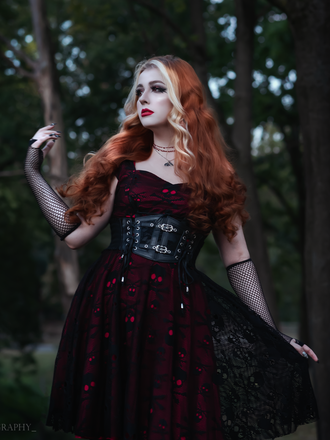 Wine Red 1950s Skull Mesh Swing Dress