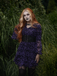 Purple 1960s Bats Mesh Bell Sleeves Dress