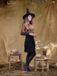 Black 1970s Halloween Skull Bat Crop Sweater