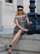 1960s Off-shoulder Leopard Pencil Dress