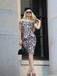 1960s Off-shoulder Leopard Pencil Dress