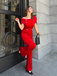 Red 1950s Velvet Off Shoulder Button Jumpsuit