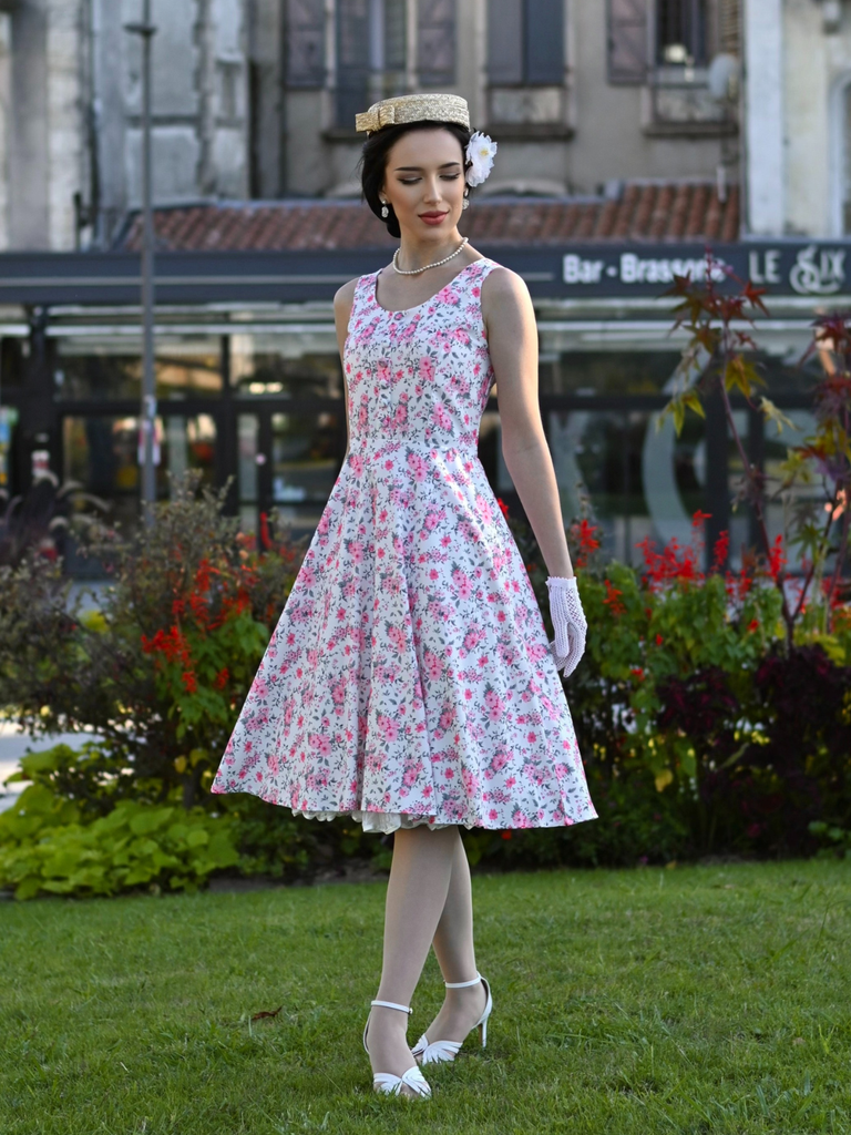 Pink 1950s Ditsy Floral Smocked Dress