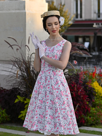 Pink 1950s Ditsy Floral Smocked Dress