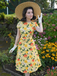 Yellow 1950s Hydrangea Floral Ruched Dress