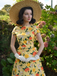 Yellow 1950s Hydrangea Floral Ruched Dress