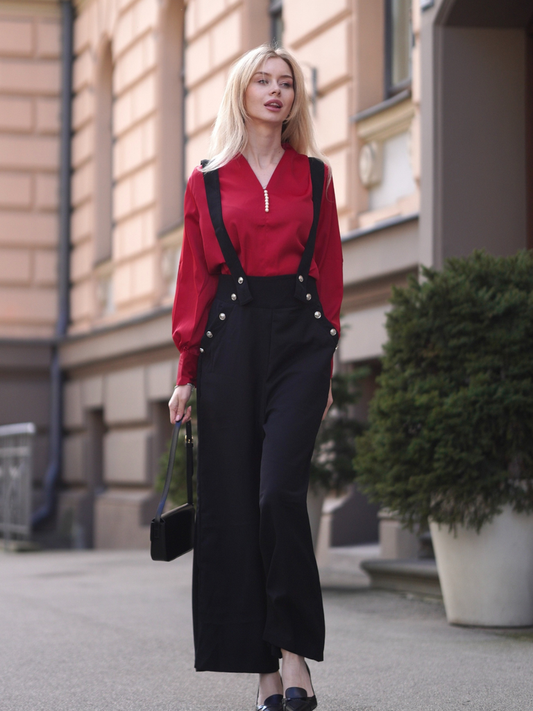 1930s Solid Blouse & Suspender Pants