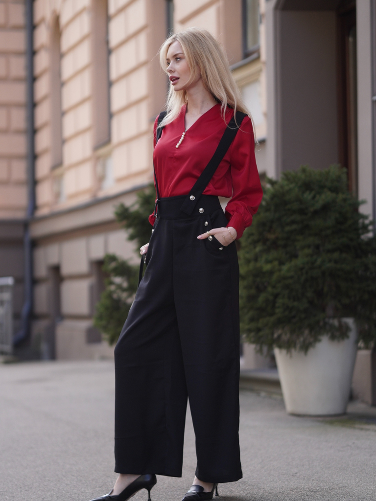 1930s Solid Blouse & Suspender Pants