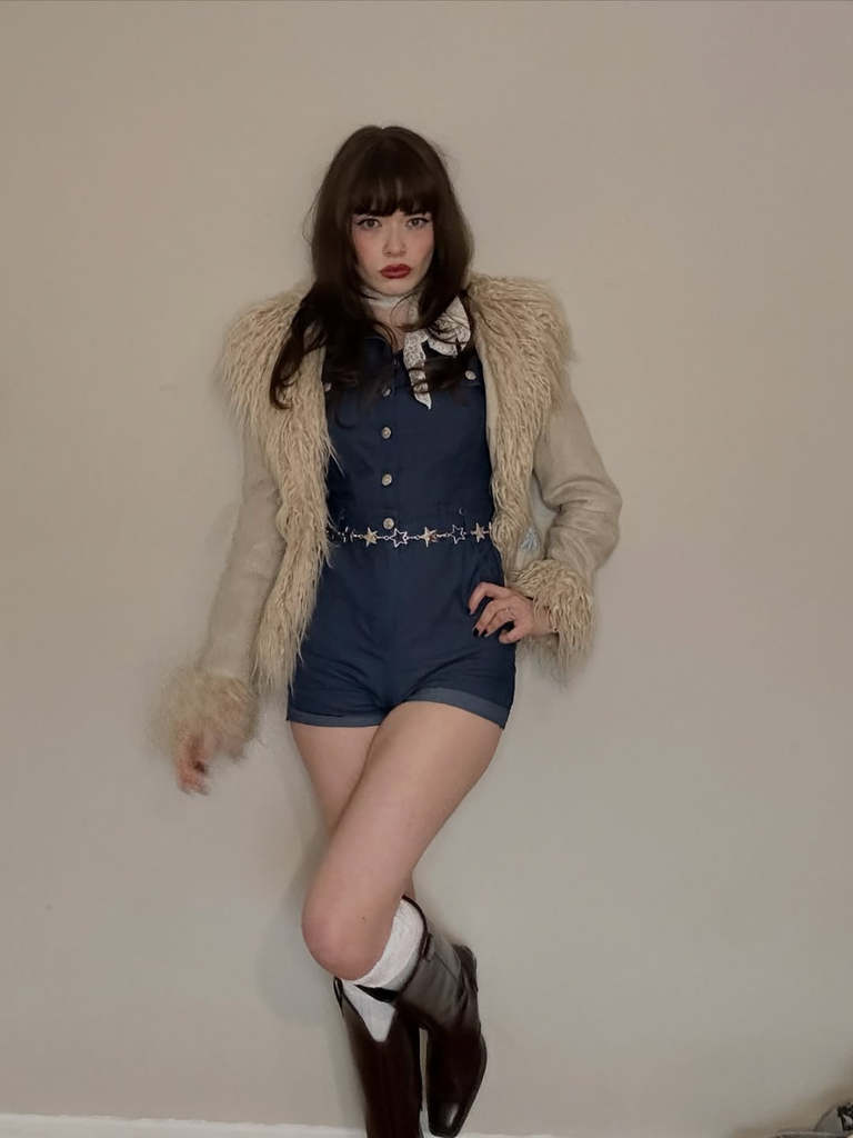 Blue 1970s Solid Cotton Sleeveless Denim Romper