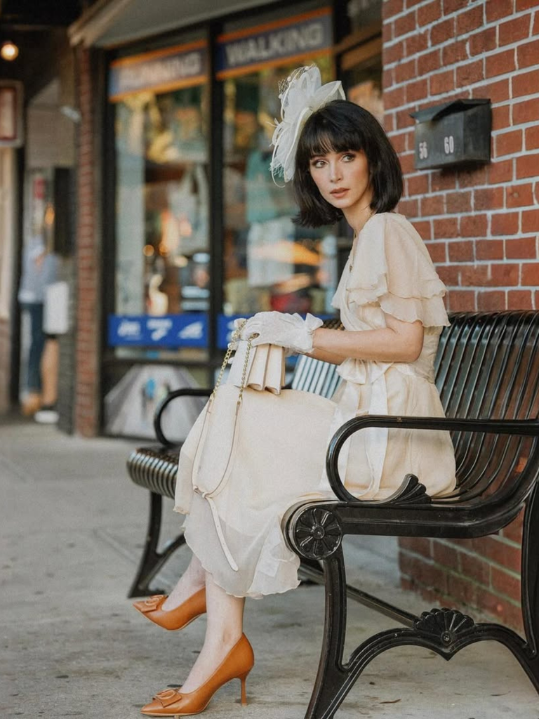 Champagne 1950s Satin Belt Tulle Cocktail Dress