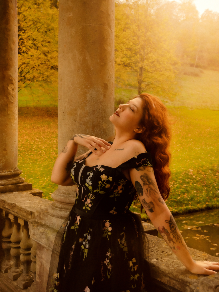 1930s Floral Mesh Boned Lace-Up Dress