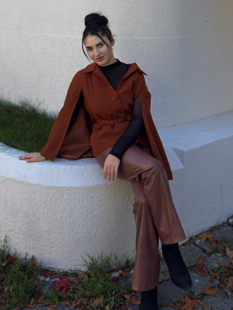 Camel Color 1940s Lapel Cape Coat